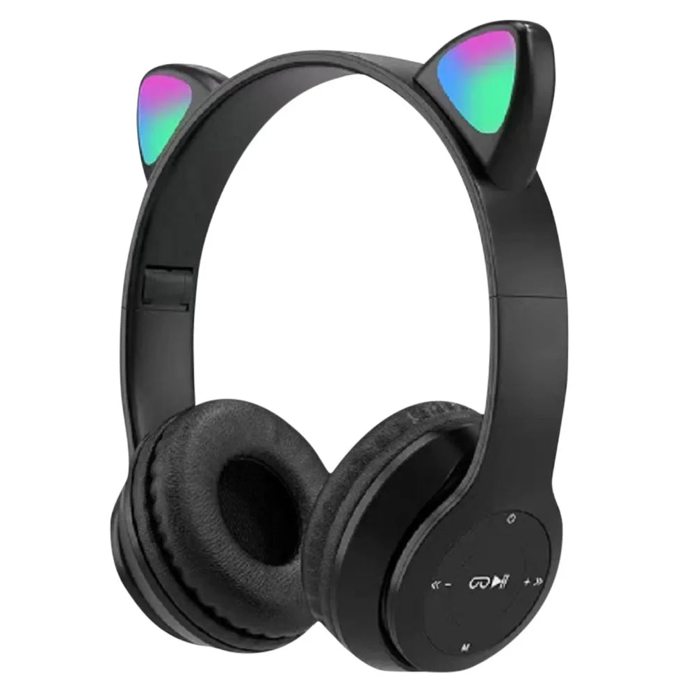 Wireless Headphones Cat Ear Gaming Headset Glow Light Bluetooth-Compatible Helmets Cute Over-Ear Headsets for Kids and Adult Black S880fc349b6b9404aaf034015f919690dE Amrit Store